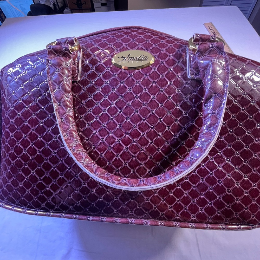 Amelia Earhart Burgundy Quilted Patent Leather‎ Satchel Handbag Gold Accents